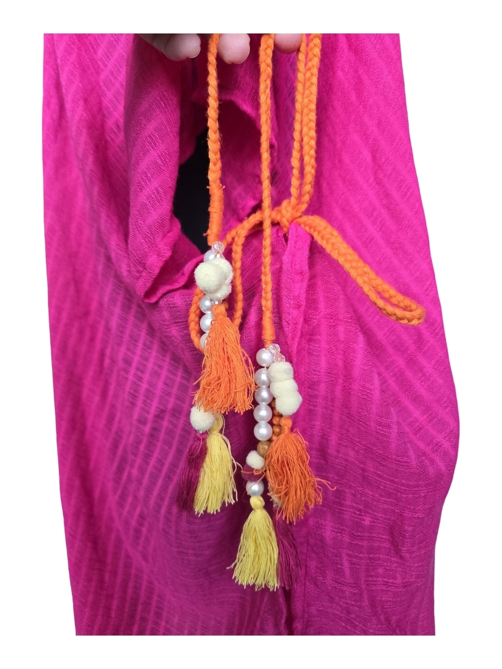 Steve Madden Hot Pink Kimono Swim Cover-Up Tassel Accents One Size Beach Resort - Picture 8 of 9